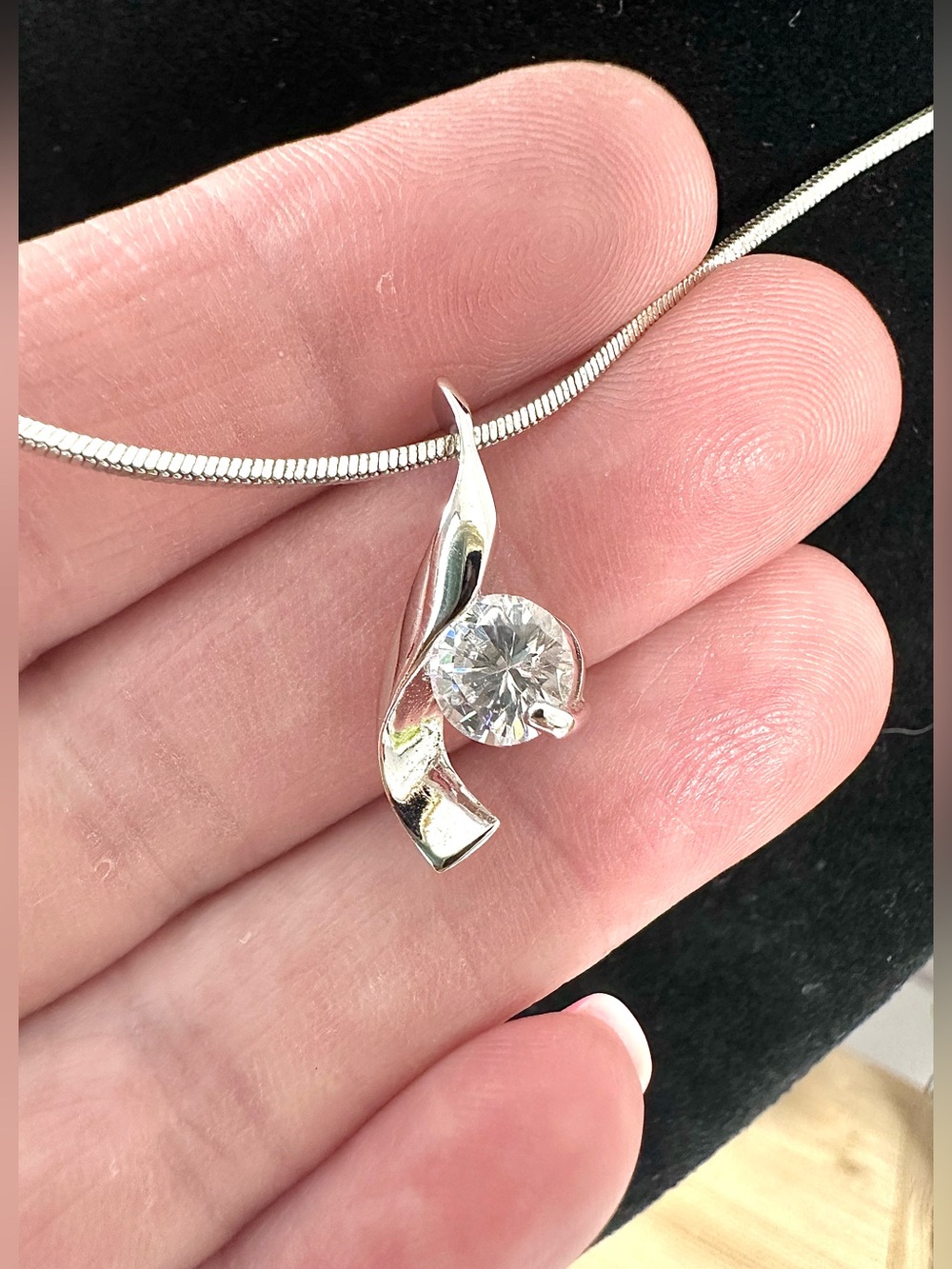 🤍Sterling Silver Plated CZ Pendant Necklace